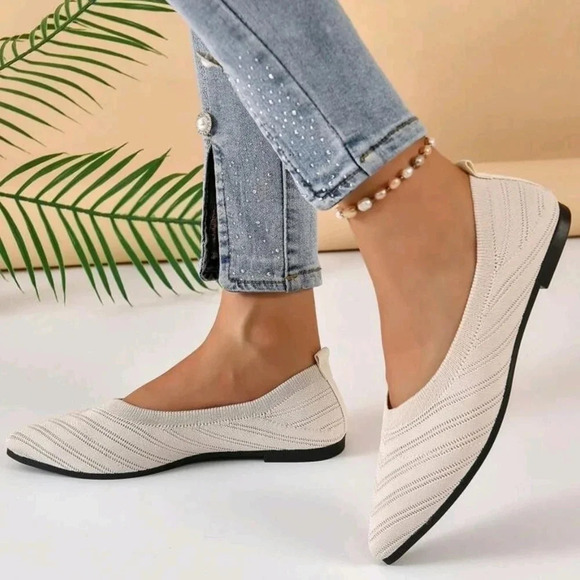 Women Chevron Pattern Point Toe Ballet Flats, Fashion Outdoor Flats - Picture 6 of 7